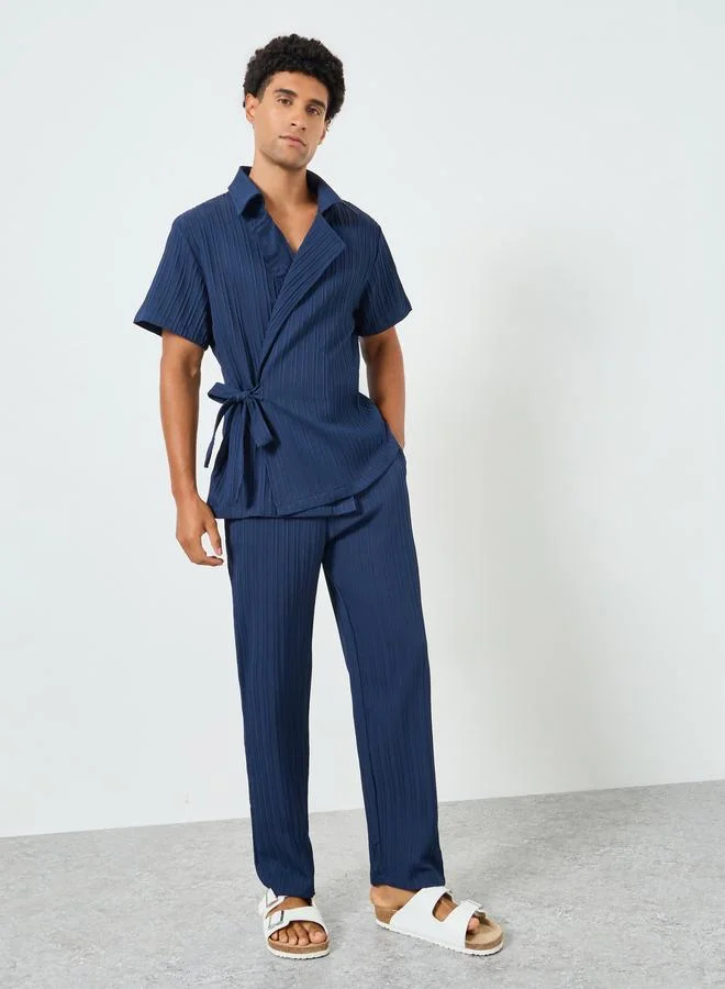 Take Two  Men Navy Blue Tie-Up Short Shirt and Pants Co-Ords for Men | Best Price UAE